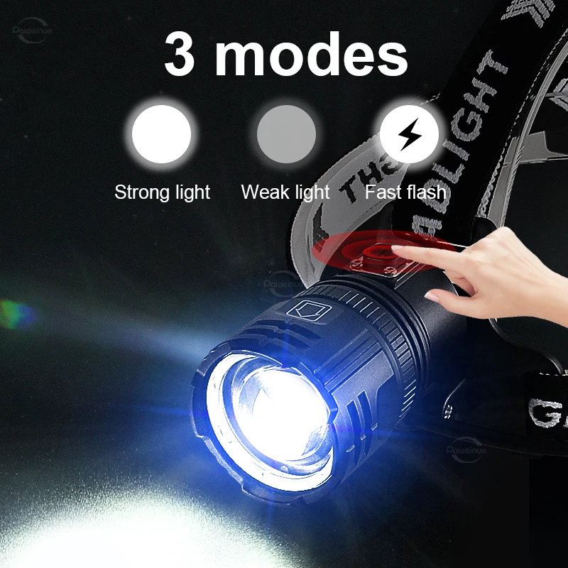 Lampe Frontale LED Zoomable Ultra Puissante Rechargeable par USB, Portée  de 300