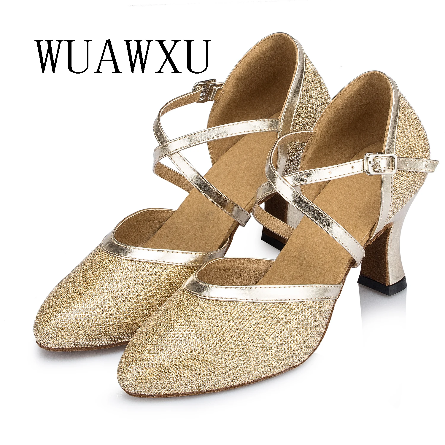 NATASHA Latin Dance Shoes Female Adult Medium High Heels Champagne 7cm Dance Shoes Modern Social Dance Shoes Flash Gold Cha Perf