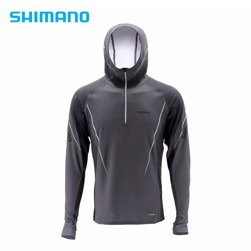Shimano 23 New Quick Dry Fishing Apparel UPF 50+ Cool T-Shirts Long Black  Gray White Fishing Clothing With Hood