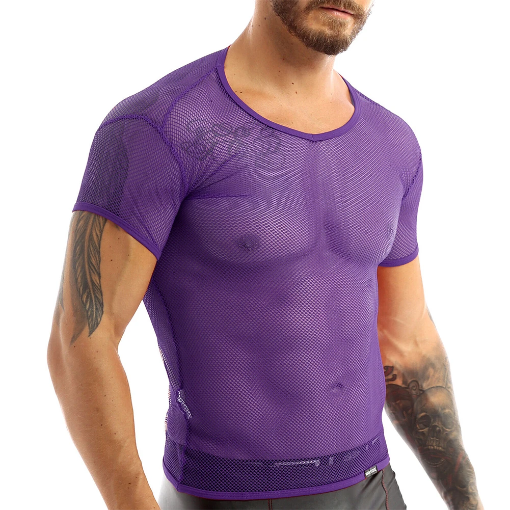 

Mens Sexy See Through Tank Vest Mesh Breathable Shirt Fishnet T-Shirt Muscle Crop Top Night Clubwear Party Top Stage Performance