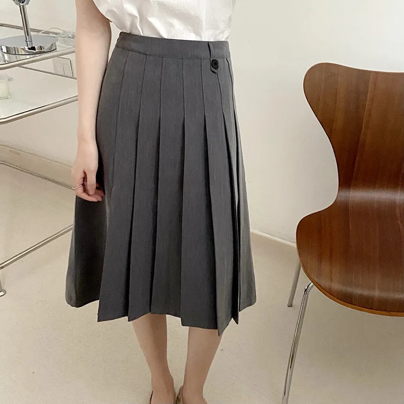 High Quality TB Early Autumn New Temperament Double-sided Hand-pressed Pleated Skirt Vintage Black Versatile A-line Suit Skirt advanced texture velvet hair clips black double sided bow shark clips women back head hairpin fashion barrettes hair accessories