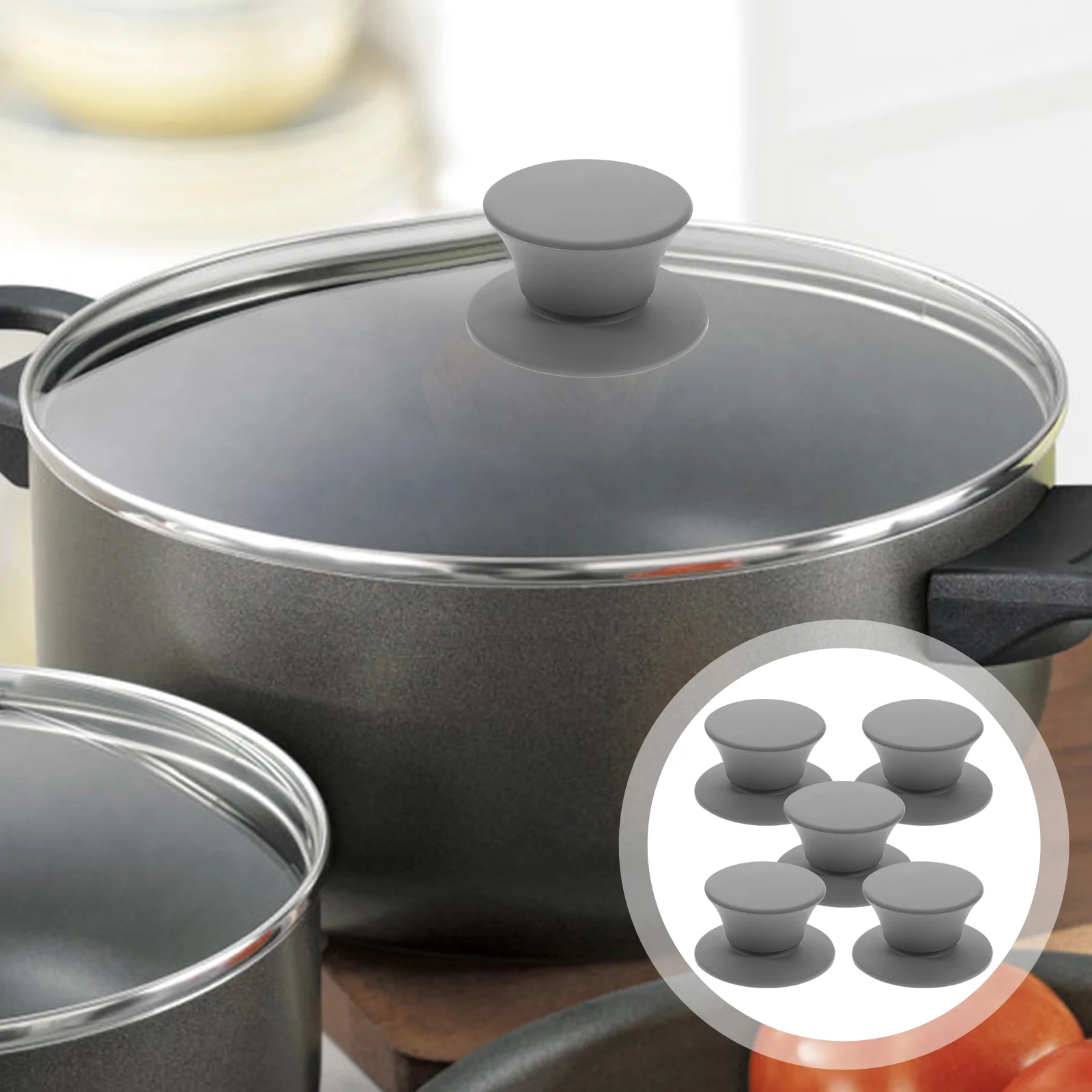 

5pcs Pot Lid Handle Heat-resistant Silicone Cookware Lid Replacement Knob