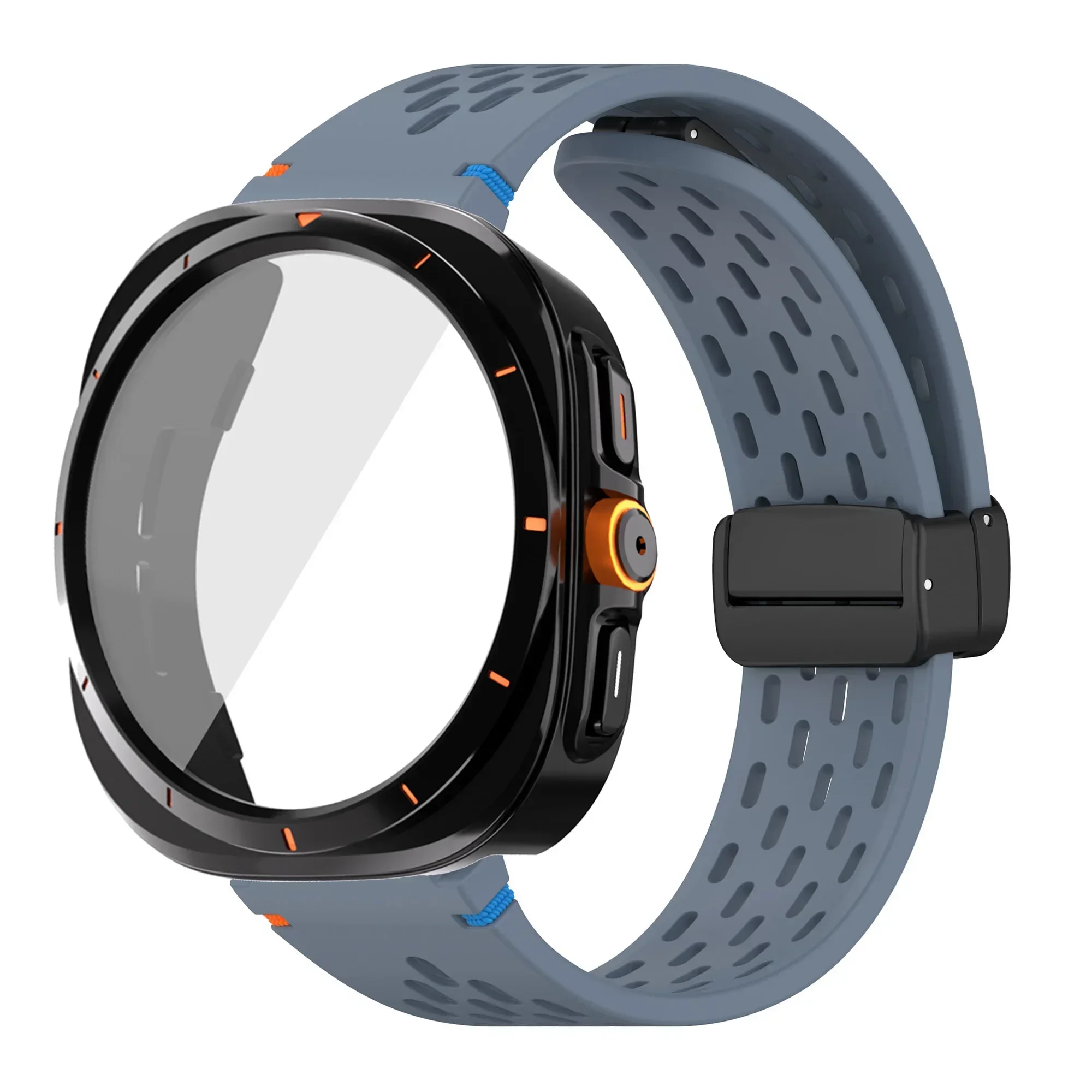 Silicone Magnetic Buckle Band with Tempered Glass Screen Protector and Case Strap