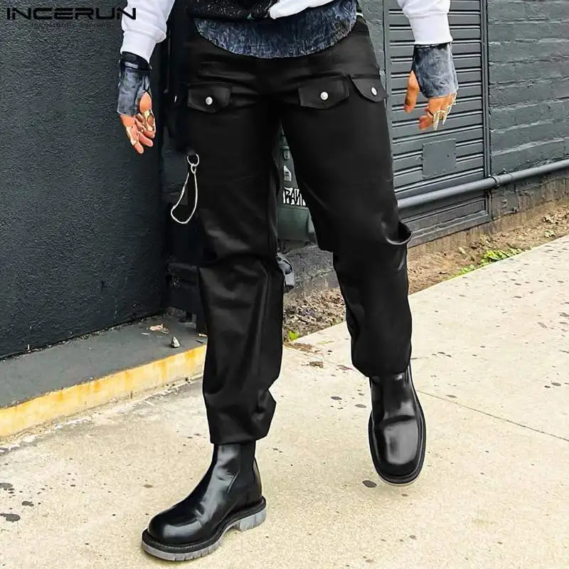 

Мужские однотонные брюки из ПУ кожи, с эластичным поясом