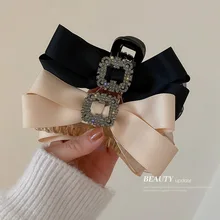 

Minar Stylish Black Champagne Color Cloth Bowknot Hairclips for Women Bling Rhinestone Knotted Barrettes Causal Hair Accessories