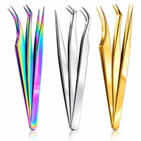 Pincettes à cils courbées et droites professionnelles, 3 pièces, en acier inoxydable 45 °   Outil de greffage pour extensions de cils et de sourcils 1