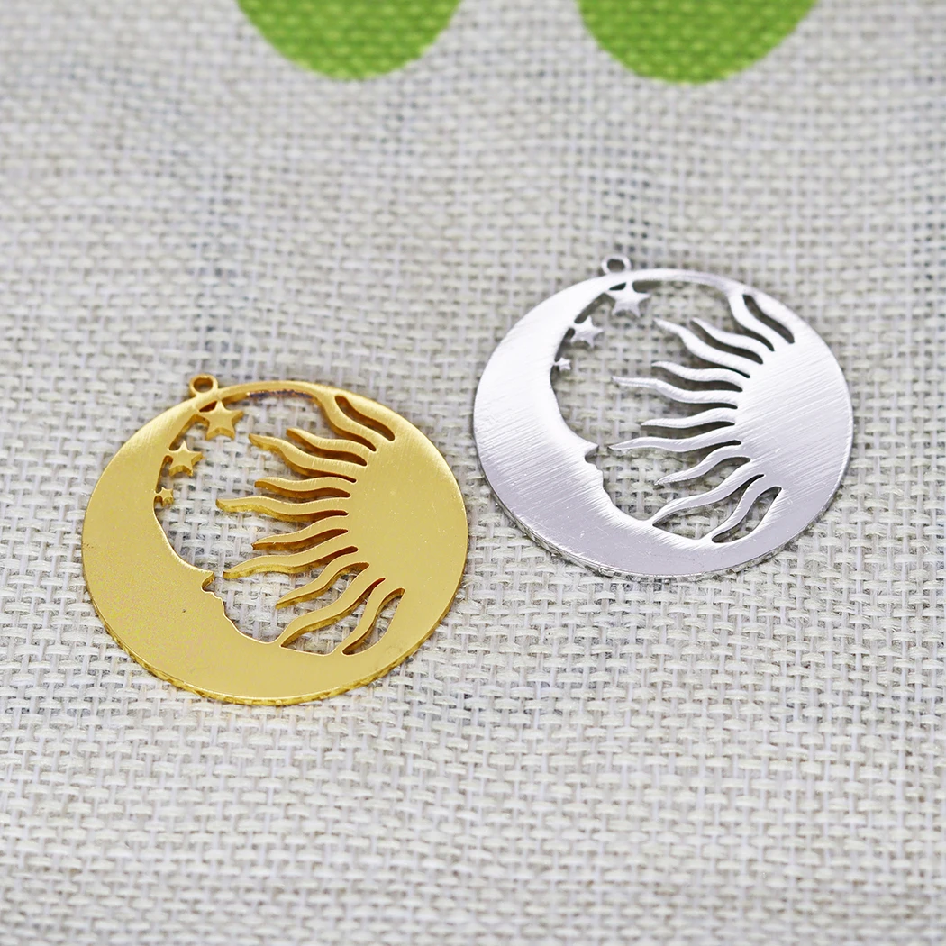 

5PCS DIY Stainless Steel Trendy Sun Crescent Moon Stars Charm Pendant Necklace For Women Fashion Jewelry Choker