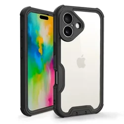 Luxury 4-in-1 Transparent Shock-Resistant Protective Phone Case with Lens Protection for iPhone 13 Pro Max (Black)