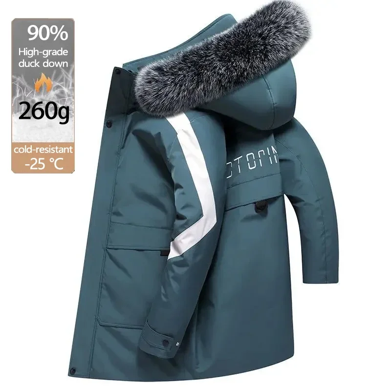 White Duck Down Down Coat Men Puffer Jackets New Medium-length Hooded Winter Wear Handsome Men's Coats Parka Winter Man Jacket