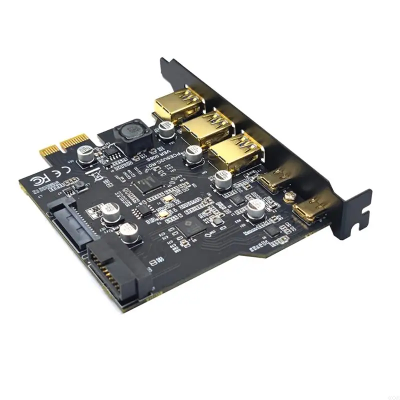 QXNE Next-Gen Type-C USB 3.2 Gen1 PCI-E Board with 5-Port Hub and Internal Connector Expand Your PC Capabilities