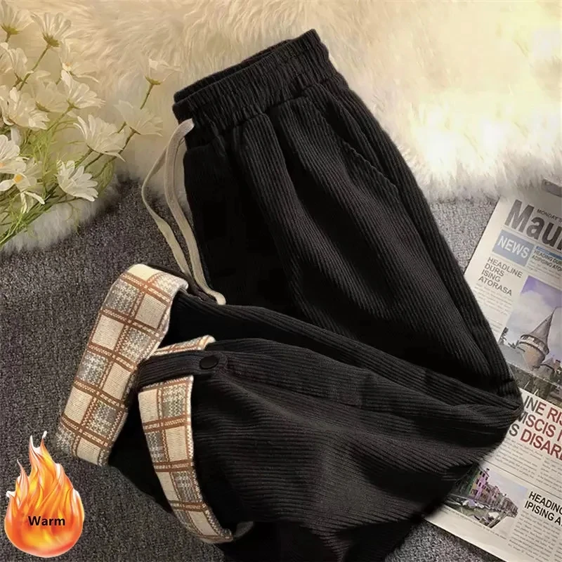 Women Winter Corduroy Velvet Pantalons Lady Autumn Oversize Straight Pants Baggy Trousers Thick Casual Loose Wide Leg Pants