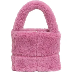 Fur Bag Elegant Ladies Luxury Woolen Fur Large Capacity Small Square Bag With Sewing Design Solid Color Plush Handbag