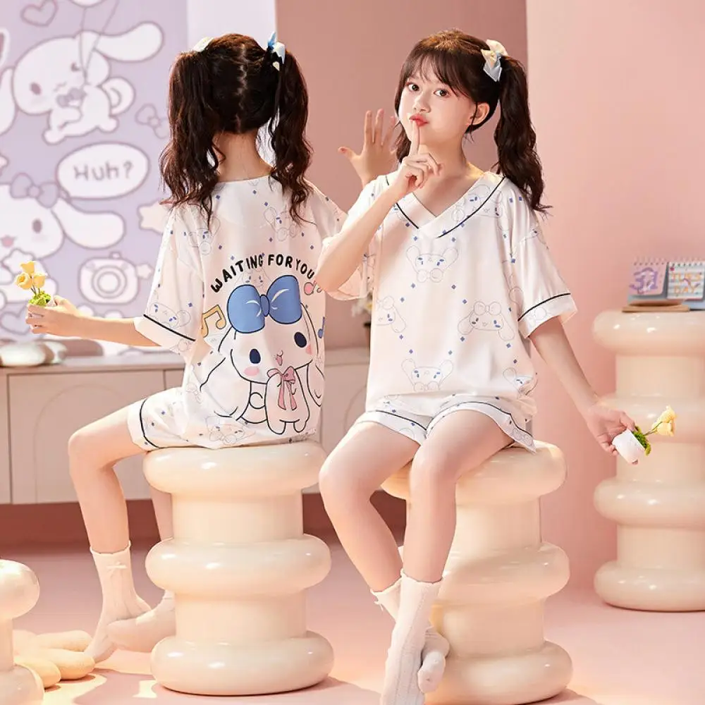 

Anime Sanrio Girls Pajamas Cinnamoroll Sleepwear Cute Cartoon Kuromi My Melody Nightgown Summer Children's Homewear Gifts