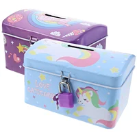 2 Pcs Kids Money Bank Creative Cartoon Unicorn Piggy Bank Adorable Saving Jar With Lock Iron Storage Box Home Decor Money Boxes 2