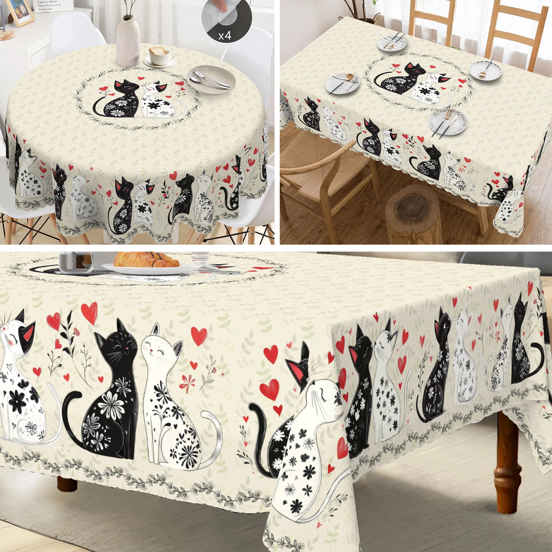 Cat and Love Tablecloth, Embossed Edge Design, Kitchen, Picnics, Indoor/Outdoor Decor, Ideal Gift for Cat Lovers, Cat Decor 5
