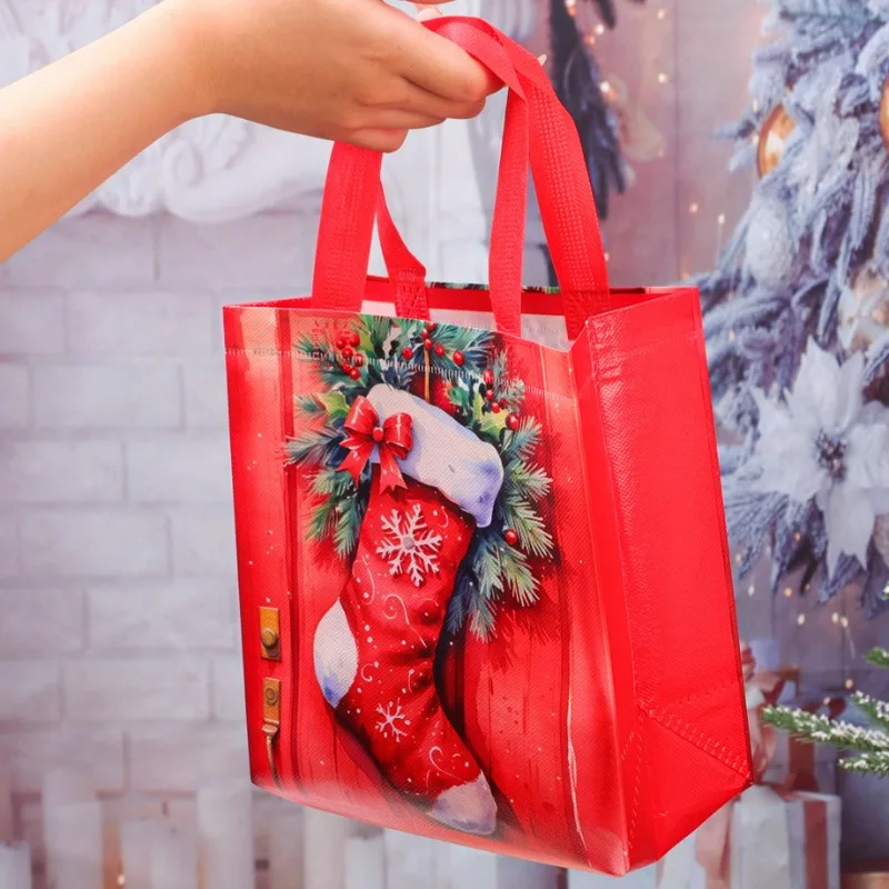 Christmas Santa Claus Big Bag Lightweight Handbag Small Bell Hand-held Bags Festival Celebration Father Christmas Printing Pouch