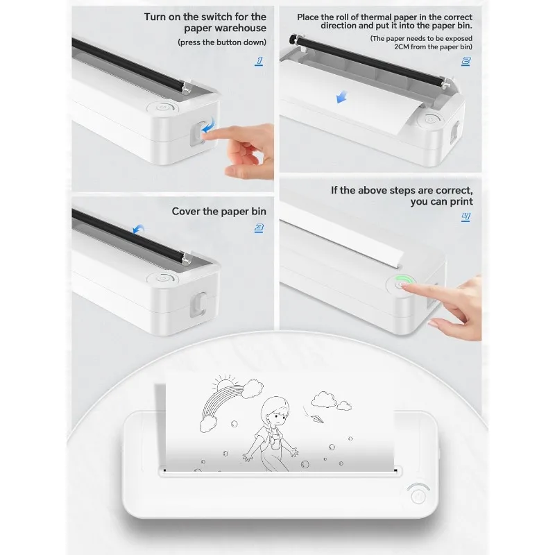 A4 Thermal Printer Paper 2Rolls Compatible with Portable Printers Wireless for Travel and Other Portable Thermal Printers, White