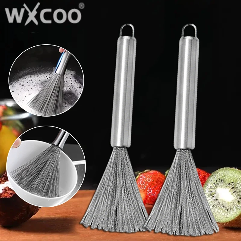 Kitchen Stainless Steel Pot Brush Long-Handled Dishwashing Brush for ...