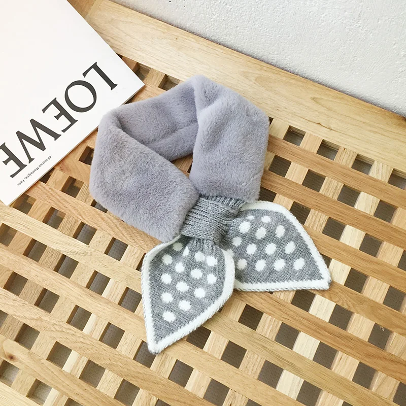 Autumn Winter Children's Dot Bear Scarf Baby Cold Proof Collar Plush Warmth Cute Solid Hair Knitted Fish Tail Cross Bib P07