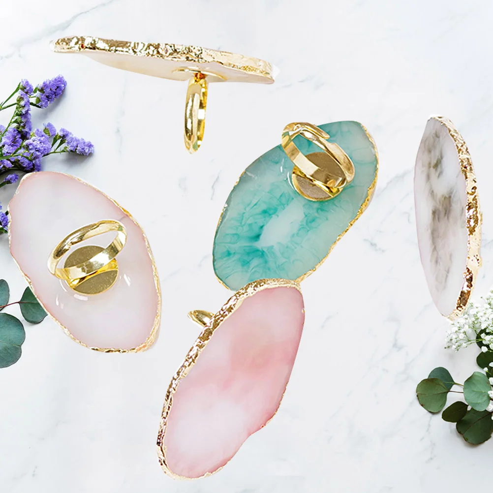 

5pcs Nail Ring Palettes Marble Nail Mixing Plate Salon Resin Nail Holder Drawing Color Dish ( Mixed Style )