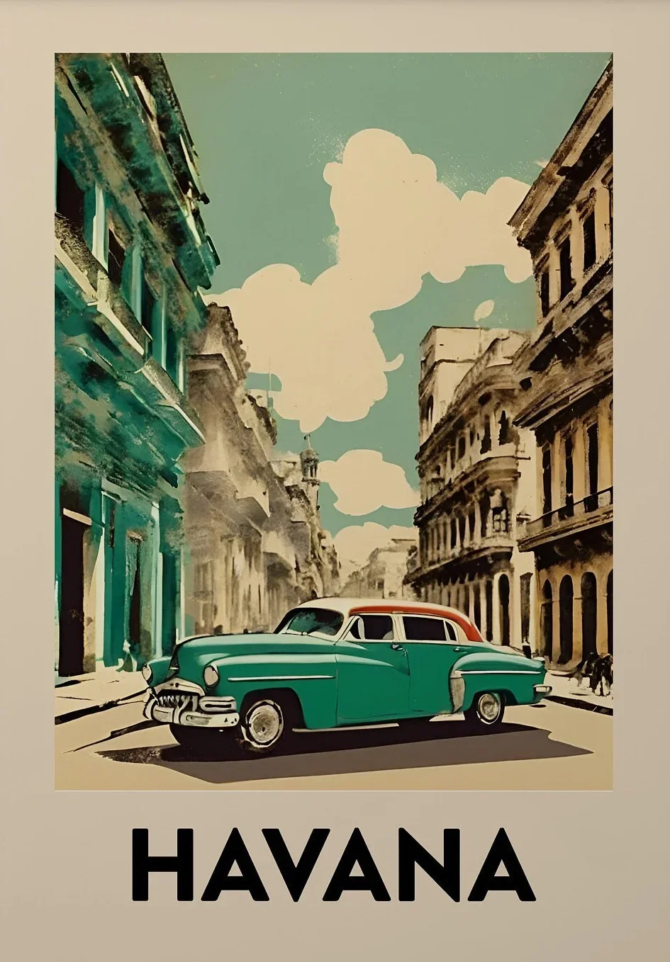 thumbnail image 1 of Retro Mid-Century City Bus Vacation Travel Landscape Poster London Paris Tokyo Chicago Canvas Painting Wall Art Room Home Decor, 1 of 5