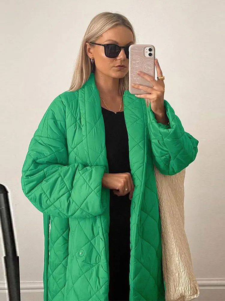 

Fashion Solid Long Cotton Jacket Women's Full Sleeve With Belt Casual Loose OverCoat 2023 Autumn Office Ladies Chic Streetwear