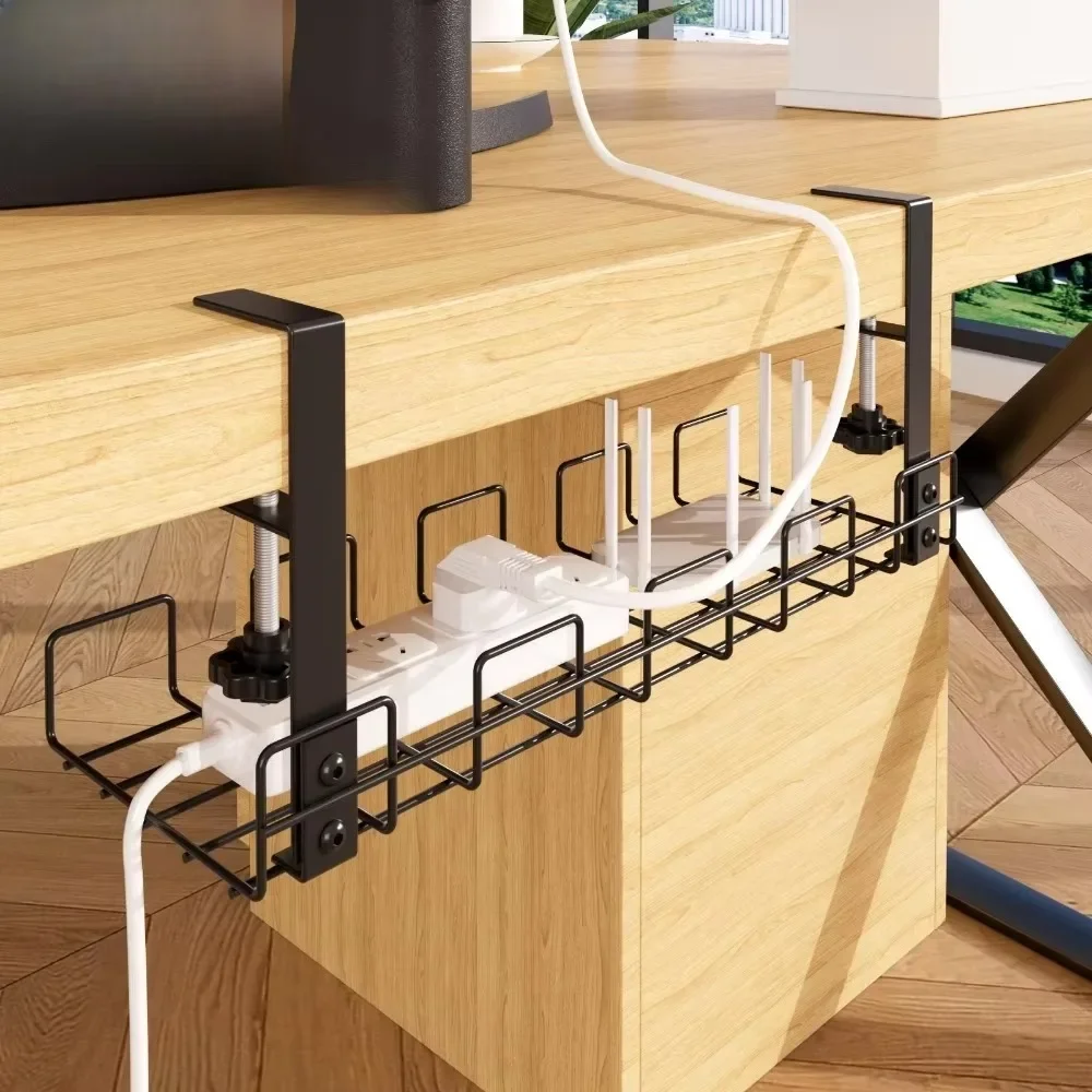 Under Table Storage Racks Removable Hang Management Tray Home Office Desk Wire Organizer Adjustable Kitchen Storage Accessories