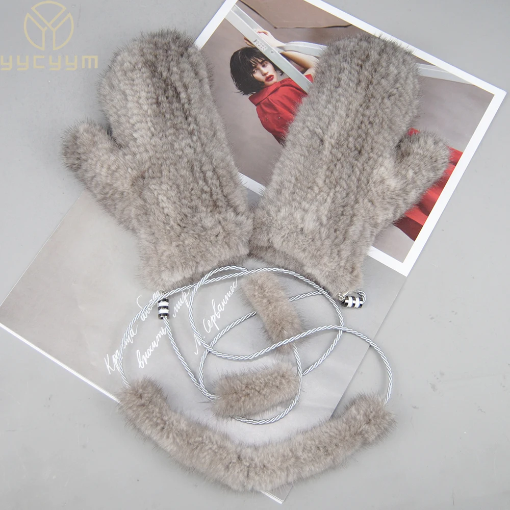 Winter Gloves New Women 100% Real Genuine Knitted Mink Fur Mittens Winter Warm Lady Real Mink Fur Fashion Lady Gloves Handmade Knit Mitten