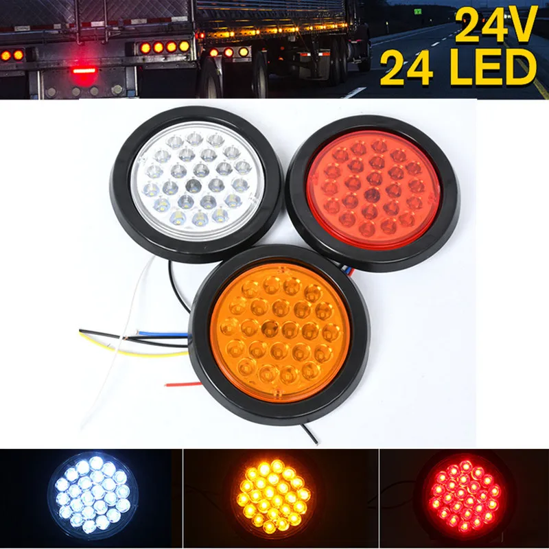 

1Pcs 24V 4.2" 24 LED Round Car Rear Tail Light Brake Stop Side Marker Turn Warning Indicator Lamp Truck Trailer Reflector ATV