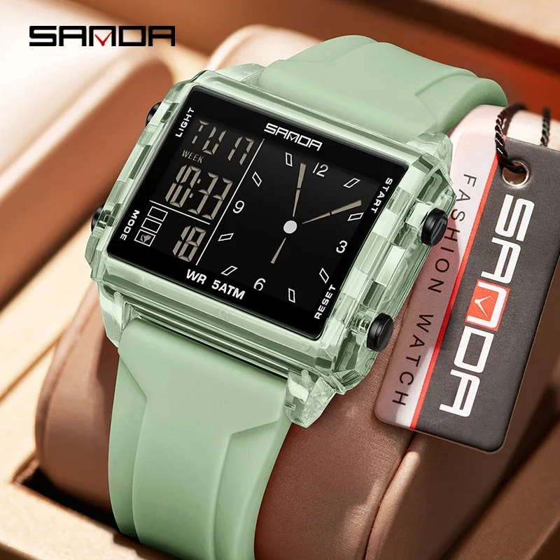 SANDAファッション電子アナログ腕時計 メンズ レディース スクエア