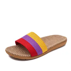 Summer Linen Women's Lightweight Flat Sandals - Casual Home Slippers with Free Shipping - 37 - 38 (YELLOW)