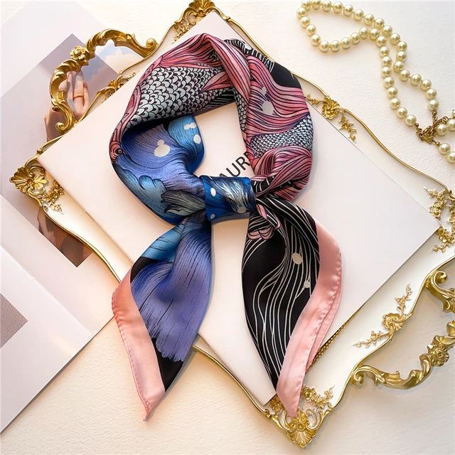 Silk Square Scarf Women Satin Bandana Print  Scarves Head Band Fashion Lady Hair Shawl and Wrap Female Neckerchief Hijab 2022 FJ530-4