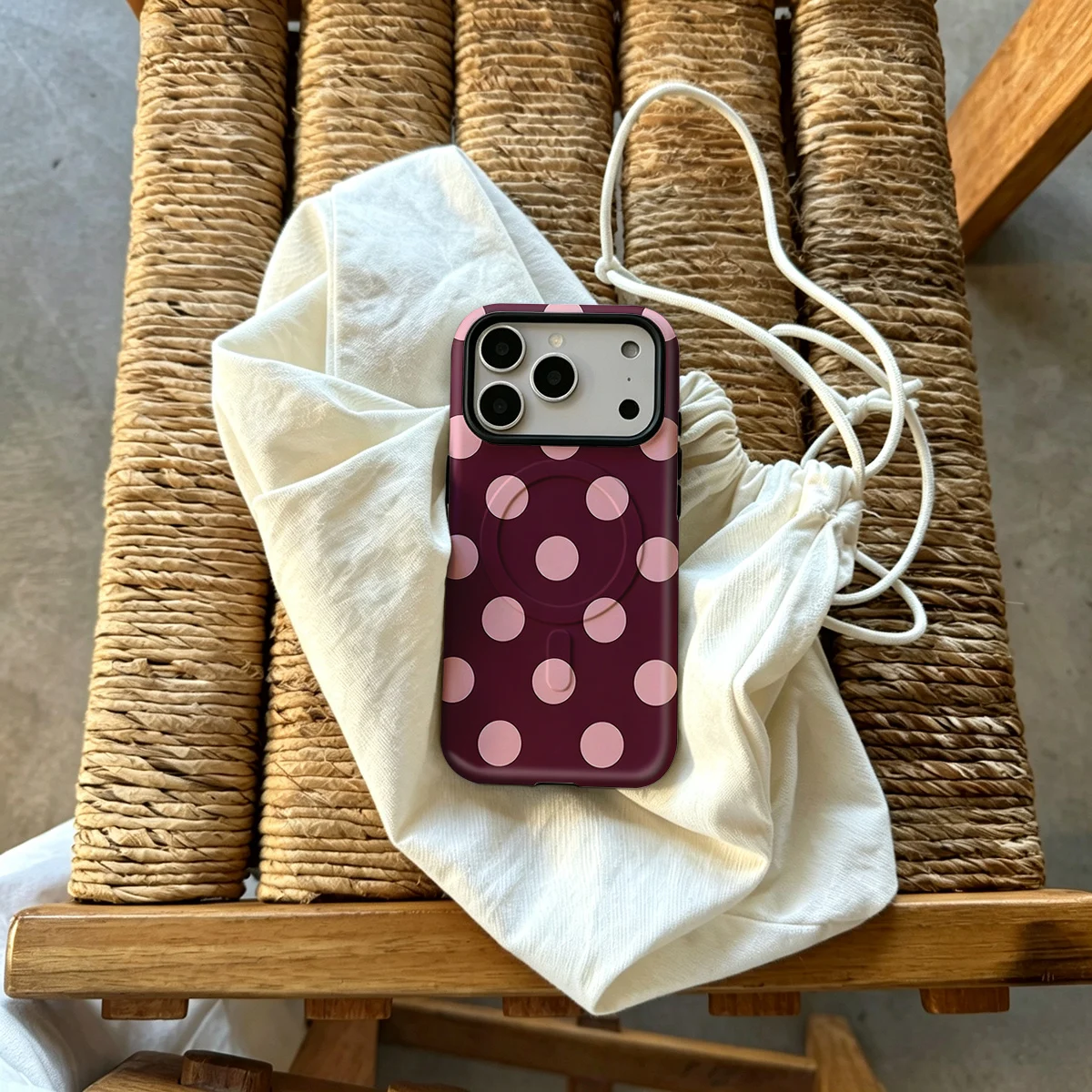 Burgundy Pink Polka Dots Fashion Tough Magnetic Phone Case