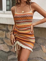 Women's Striped Pattern Tie Back Cami Dress, Casual Bohemian Sleeveless Short Dress for Beach Holiday Vacation, Womenswear - Image 4