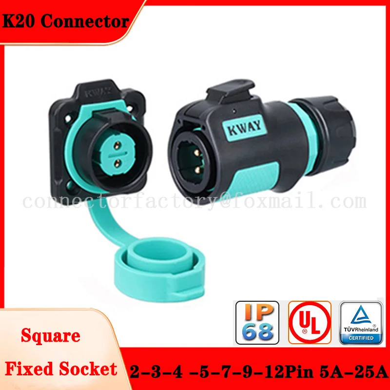 Kway K20 Impermeabile Ip68 Aviazione Spina Maschio Presa Femmina 2-3-4-5-7-9-12 Pin Connettore Rapido Di Alimentazione Esterna Presa Fissa Quadrata