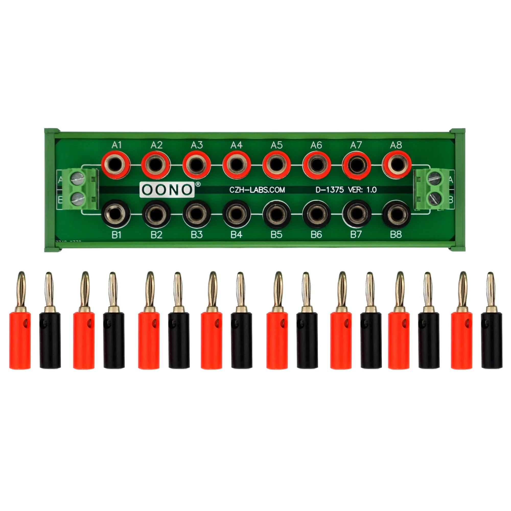 

DIN Rail Mount 2 x 8 Position Banana Jack Distribution Module, DC Power Strip
