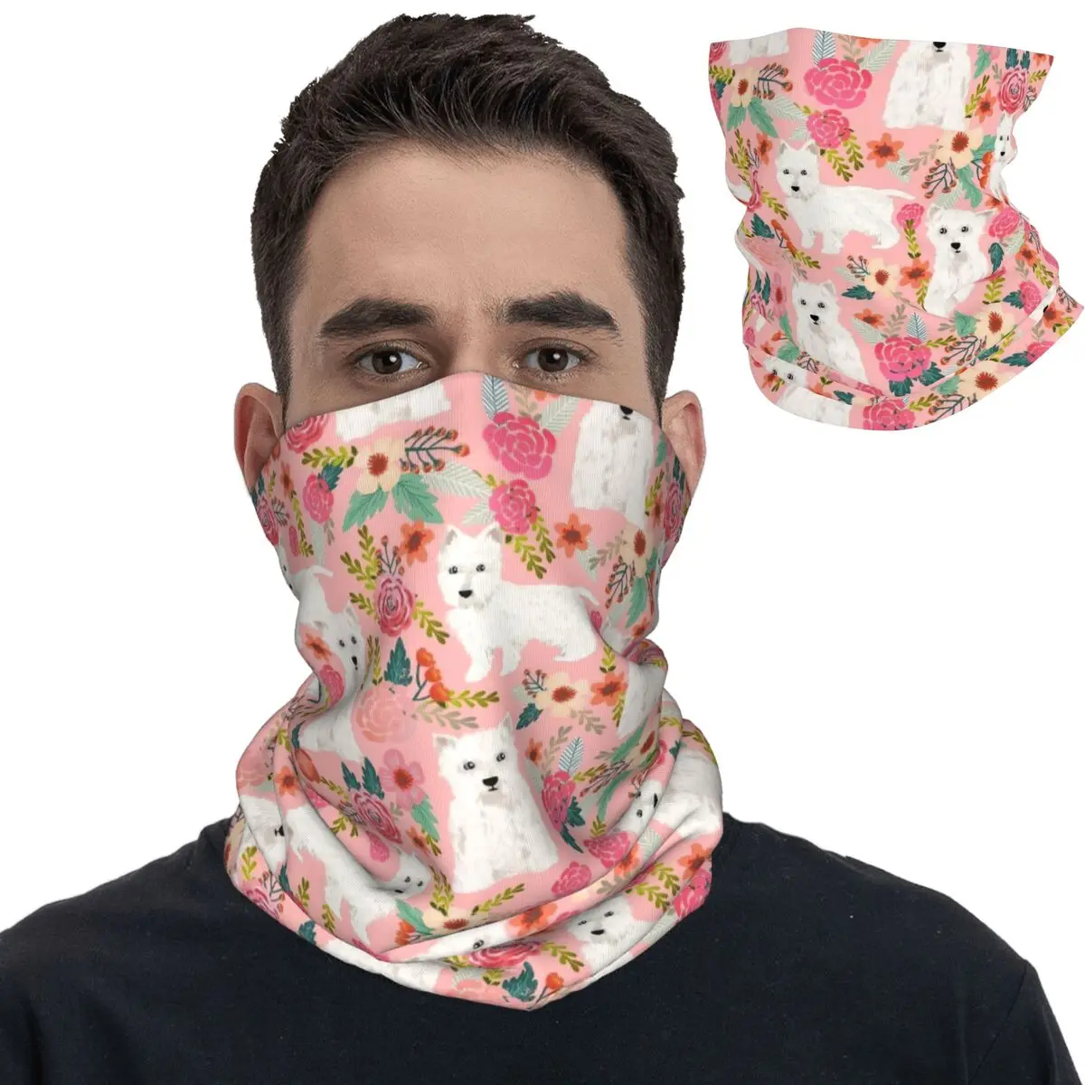 

Westie Dog Floral Dog Bandana Neck Cover Printed Balaclavas Magic Scarf Warm Cycling Fishing for Men Women Adult All Season