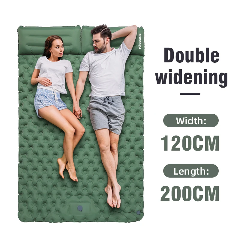 PACOONE Double Sleeping Pad Camping Mattress 2 Person Extra Thick Queen Camping Pads Tent Mattress for Adults (Foot Pump) New