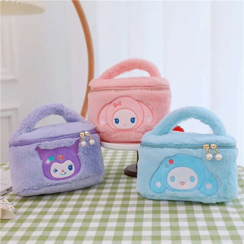 

Kawaii Sanrio Plush Makeup Bag Anime My Melody Kuromi Cinnamoroll Cartoon Cute Pencil Coin Purse Cosmetics Storage Case Handbag