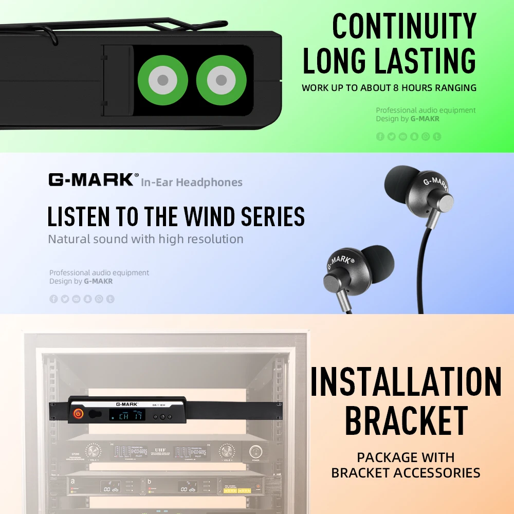 G-MARK G6.1IEM Stereo Wireless In Ears Monitor System UHF Stage Return 554MHZ-586MHZ Frequency Selectable For Band Performance