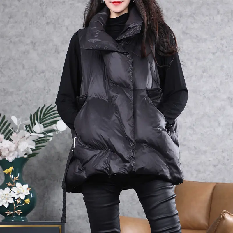 

Ribbon down Jacket Vest Women's Short 2023 Autumn and Winter Loose Vest White Duck down Vest Coat