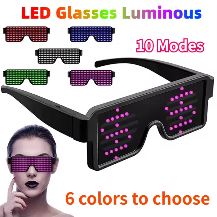 LED Glasses LED Glasses Luminous Flashing Light 10 Glow Flashing Modes for Halloween Birthday Rave Music Performance Props Screen Display