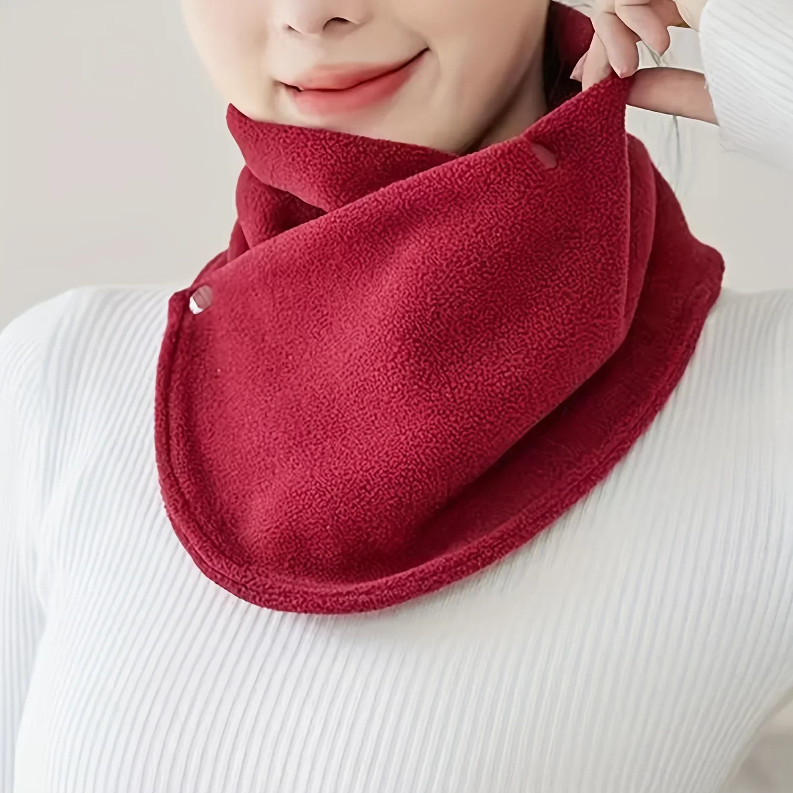 Classic Solid Color Snap Neck Scarf Thick Velvet Warm Cover Autumn Winter Riding Windproof Neckband for Outdoor Cold Protection