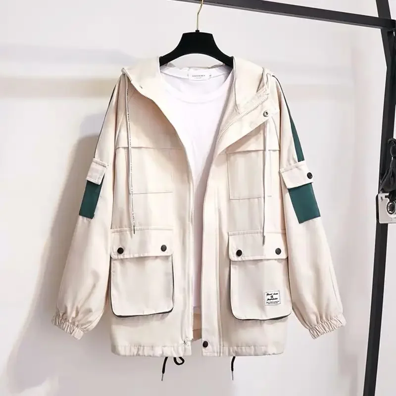 Women Fashion Casual Drawstring Tooling Short Coats Jackets 2024 Spring Summer Autumn New Female Thin Crop Jacket with Pocket