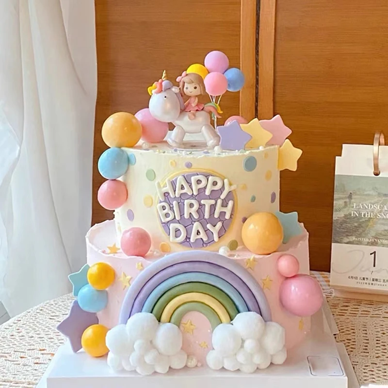 23PCS Décoration de Gâteau, Happy Birthday Gâteau arc-en-ciel, Decoration  Cake Topper Ballon Étoiles Topper avec Boule de Décoration pour Fête de D'anniversaire  Fille : : Cuisine et Maison