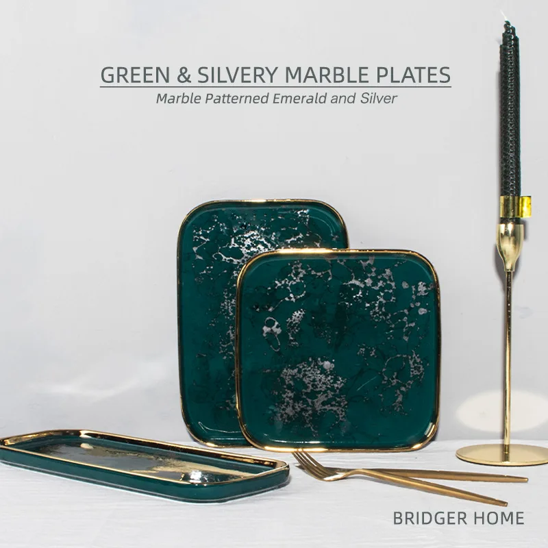 

Marble Pattern Ceramic Tableware, Western Square Plates, Rectangular Sushi Plates, Light and Luxurious Nordic Style