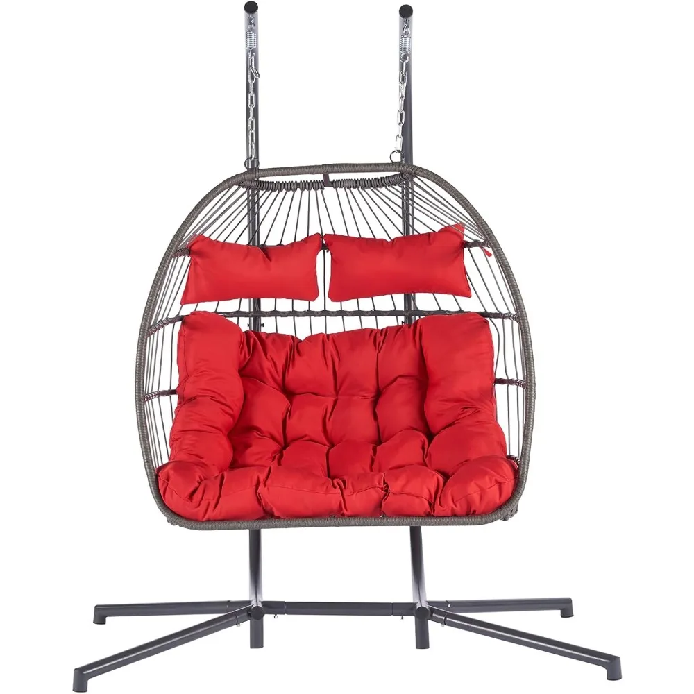 Indoor Outdoor Egg Hanging Chair with Stand - Double Patio Wicker Swing & Hammock Chair 3
