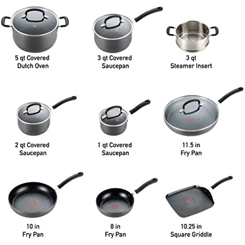 T-fal Ultimate Hard Anodized Nonstick Cookware Set 14 Piece Pots and Pans,  Dishwasher Safe Black - AliExpress