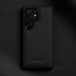 Premium Genuine Leather Phone Case - Luxury Cowhide Business Back Cover - S26 Ultra (Black)