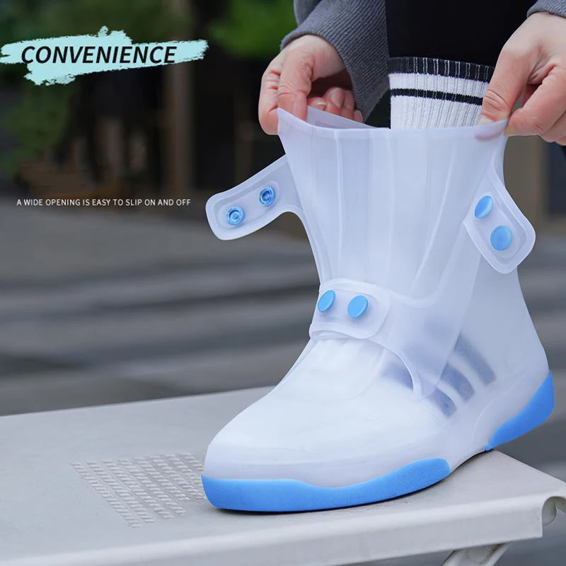 Shoe Waterproof Cover Men Women Rain Shoes New Blue Overshoes Washable Portable Big Open TPE Shoe Cover Button Durable Galoshes shoe covers